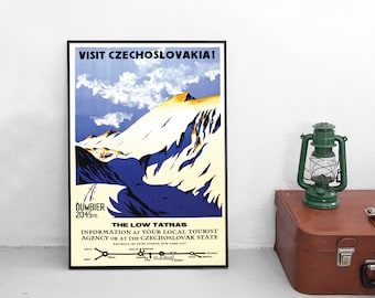 Travel Poster Visit Czechoslovakia / Tatras / Mountains / Snow / home decor Wall Art vintage Wall Print Birthday Gift Idea Hiking Trekking