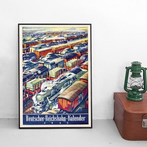 Poster -German Reichsbahn calender 1943- Imperial German Railways Steam train Deutsche Bahn DB Print home decor Wall Print