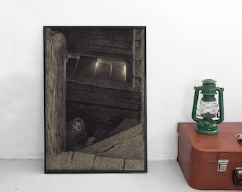 Poster Theodor Kittelsen: "Pesta i trappen" (Pesta on the stairs)
