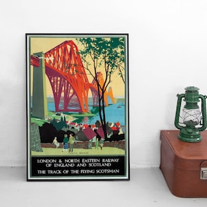 Poster Scotland Forth Bridge Edinburgh Flying Scotsman British Railways Print  Wall Print Travel Travelling