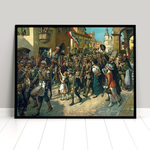 Poster: Imperial German WWI Propaganda Painting &quot;Going to war&quot; First World War Patriotism War Art Wall Print Home Decor