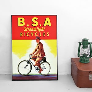 1930s British Bicycle advertisement Poster BSA Streamlight home decor Wall Art vintage Wall Print Bikes Cycling