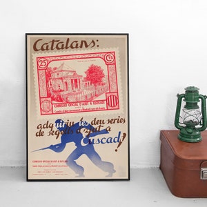 Spanischer Bürgerkrieg Katalonien Poster "Katalanen: Die 10 Serie der baskischen Hilfsmarken kaufen!" Krieg Kunst Wand Druck propagandistisch Guernika Guernica