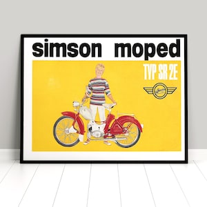 Poster Simson Schwalbe motorcycle Germany German Advertisement old-timer automobilia Vintage Art Wall Print Home Decor