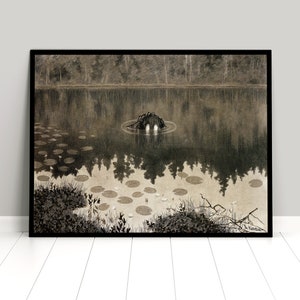 Poster Theodor Kittelsen- Nøkken (The Water Spirit)-decoração de casa Arte de parede Impressão de parede vintage Idéia de presente de aniversário