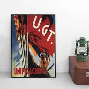 Propaganda Poster Spanischer Bürgerkrieg UGT -Madrid zu verteidigen heißt Katalonien zu verteidigen-- Plakat Kunstdruck