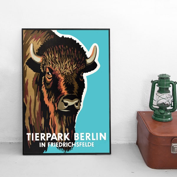 Poster  Zoo Berlin/ Tiergarten / Tierpark / Bison Vintage Art Wall Print Home Decor Plakatstil Plakat