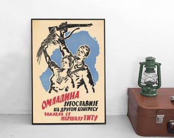 1941 Propaganda Poster Yugoslavia "The youth swore an oath to Marshal Tito"