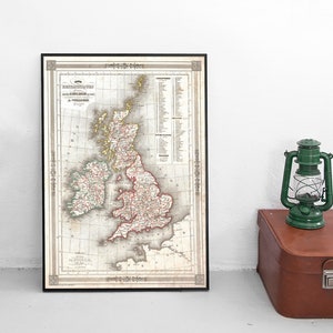 1852 map of the British Isles / United Kingdom / Great Britain / Ireland / Scotland / England / Wales / Poster/ British Empire