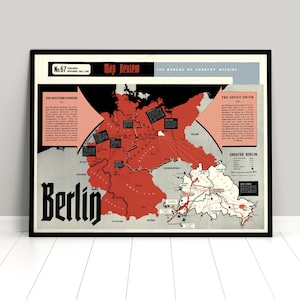 Mappa: Occupazione della Germania / Berlino 1948, Settori Alleati, Manifesto Seconda Guerra Mondiale WWII Deutsches Reich