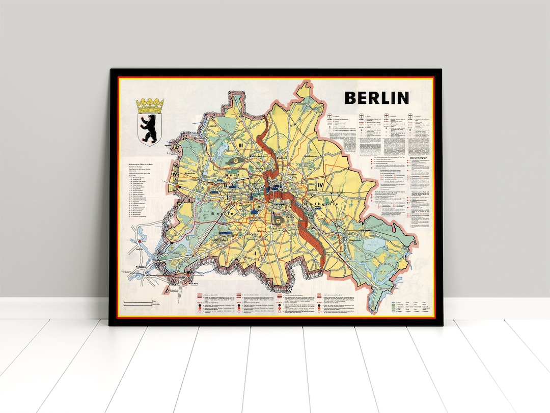 1980s Map of Berlin east and West Berlin / Berlin Wall / Vintage