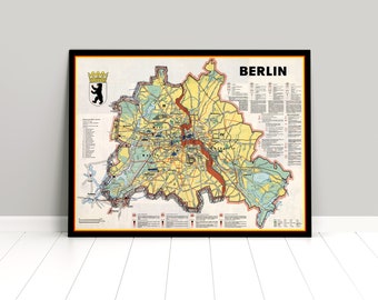 1980s map of Berlin (East and West Berlin) / Berlin Wall / vintage / poster / Germany / GDR / vintage