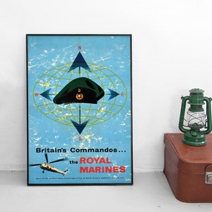 Póster de Gran Bretaña "Comandos británicos. Los Royal Marines". Impresión de pared con arte propagandístico. Guerra Fría.