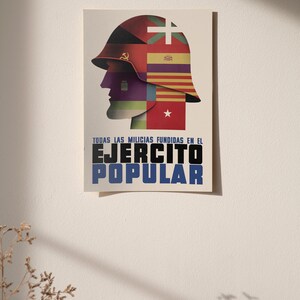 Cartel de propaganda de la Guerra Civil Española "Todas las fuerzas unidas en el ejército popular" Gobierno del Frente Popular Republicano Guerra civil España imagen 3