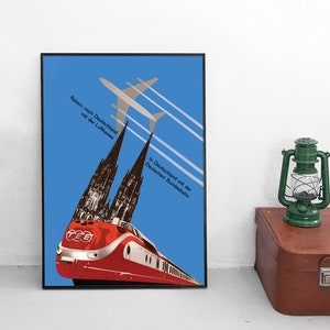 Poster German Railways TEE -To Germany with Lufthansa, inside Germany with Deutsche Bahn&quot; DB Print Bundesbahn Wall Print High Speed Rail