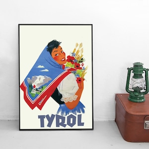 Travel Poster Austria &quot;Tyrol / Tirol&quot;  Vintage Art Wall Print Home Decor The Alps Mountains Europe