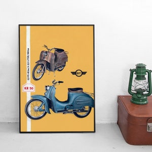 Poster Simson Schwalbe motorcycle Germany German Advertisement old-timer automobilia Vintage Art Wall Print Home Decor