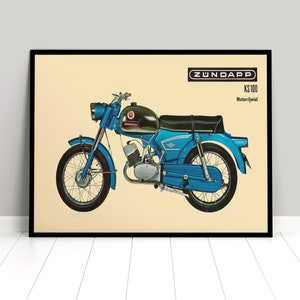 Poster Zündapp KS100 motorcycle Germany German Advertisement old-timer automobilia Vintage Art Wall Print Home Decor