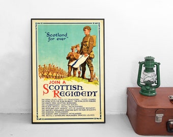 Cartaz de recrutamento do Regimento Escocês: Arte do Exército Britânico da Segunda Guerra Mundial