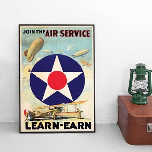 Propaganda Poster USA &quot;Air Service&quot; US Army Air Force war effort motivation World War I Patriotism WWI WW1 Art Wall Print