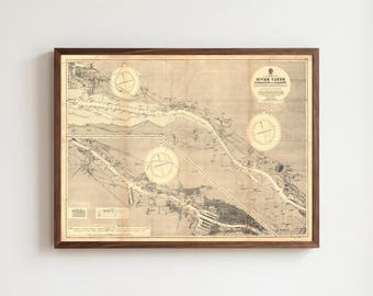 1914 map of the River Clyde: Dumbarton to Glasgow / Scotland / vintage / Poster