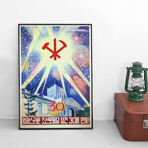 Propaganda Poster Nordkorea Korea Plakat Kunstdruck Vintage Kommunismus