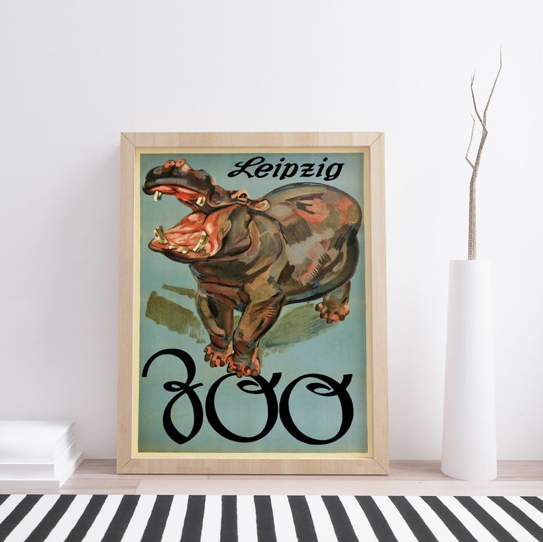 Poster "Zoo Leipzig" Saxony, Germany / Hippo / Vintage Art Wall Print image 5