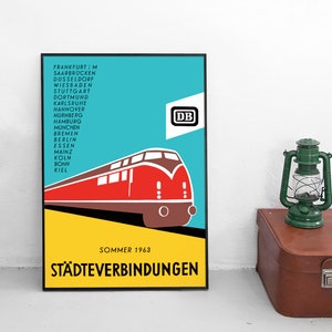 Poster German Railways TEE -Inter-City Connections- Summer 1963 Deutsche Bundesbahn DB Print home decor Wall Print High Speed Rail