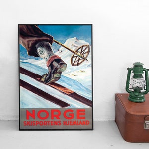 Travel Poster Norway Winter Sports Ski Skiing Vintage Art Wall Print Home Decor