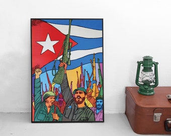 Poster Cuba Ten years Revolution Propaganda Print Vintage War Art Print Home Decor