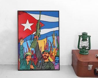 Poster Cuba Ten years Revolution Propaganda Print Vintage War Art Print Home Decor