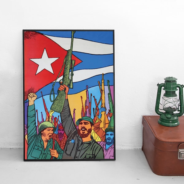 Poster di propaganda Dieci anni di Rivoluzione a Cuba stampa Vintage Guerra Arte Stampa Decorazioni per la casa