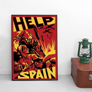 Spanisches Bürgerkriegsplakat &quot;Hilfe Spanien!&quot; Spanische Republik Antifaschismus WanddruckPropaganda