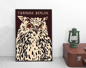 Poster Zoo Berlin (with owl) Tierpark wall print