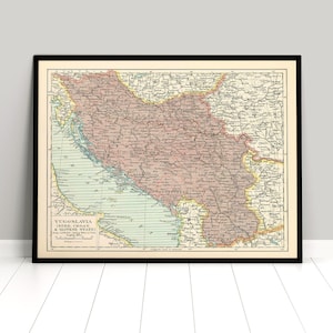 Kaart Koninkrijk Joegoslavië / Serviërs, Kroaten en Slovenen / pre WWII / vintage / Poster / pre Tweede Wereldoorlog / geschiedenis / Tito / Partizanen