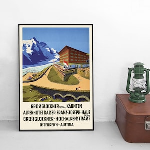 Travel poster &quot;Grossglockner Austria&quot; Snow Ski Print  Wall Print Travel Travelling Austria Alps Mountains Großglockner