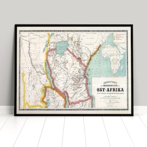 1890s Colonial war Map of East Africa / Poster wall print History German colonies / Colonialism