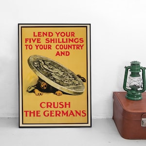 WWI Propaganda Poster Great Britain "Crush the Germans"  Art Wall Print World War I British uk gb