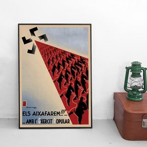 Propagandaposter Spaanse burgeroorlog "Het populaire leger zal het fascisme verpletteren" Republikeinse Volksfrontregering Guerra Civil Spanje