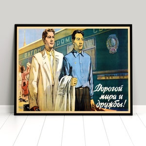 Póster de propaganda chino-soviética &quot;Paz y Amistad&quot; para pareja, ideal como regalo de cumpleaños, impresión rusa.