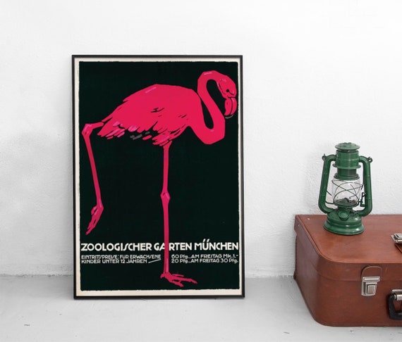 German Poster Flamingo Zoo Germany -