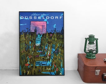 Düsseldorf Germany Travel Poster: Vintage City Wall Art