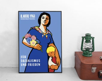 Poster DDR Für Sozialismus & Frieden Ostdeutschand Deutschland Plakat Kunstdruck Propaganda Pazifismus Feminismus