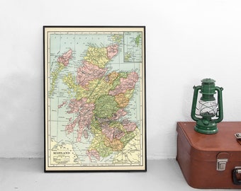 Historic map of Scotland / vintage / Poster / home decor / Wall print / Caledonia