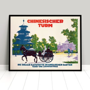 Póster de viaje "Múnich: Torre China y Jardín Inglés" / Decoración del hogar, arte mural vintage, impresión mural, idea de regalo de cumpleaños