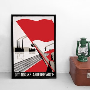 Manifesto elettorale Partito dei Lavoratori Norvegesi degli anni '30 "Det Norske Arbeiderparti" Poster di propaganda Stampa artistica da parete Socialismo