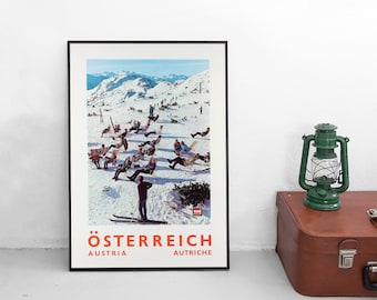 Österreich Ski Poster: Vintage Travel Print, Alpen Dekor