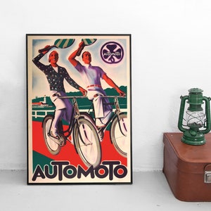 1930s French Bicycle advertisement Poster Automoto home decor Wall Art vintage Wall Print Bikes Cycling