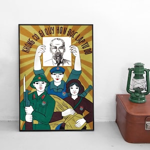 Cartel de propaganda de la guerra de Vietnam. "Nada es más valioso que la libertad de elección". Impresión del Viet Cong de Ho Chi Minh en Vietnam del Norte.