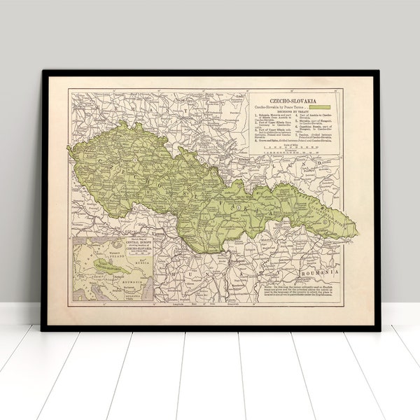 1920s map of Czechoslovakia / Czechia / Slovakia / pre-war / interwar period / Poster